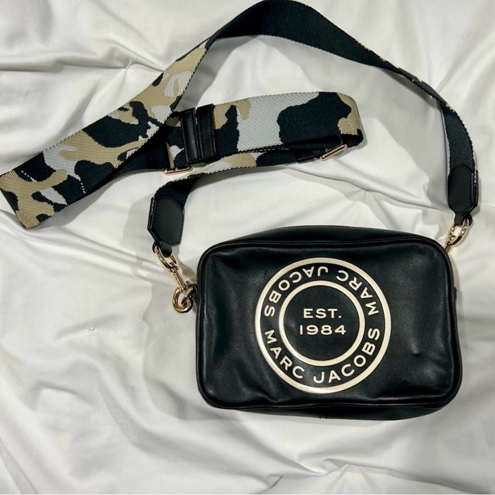 Marc Jacobs Black Softshot Crossbody Bag with Camo Strap